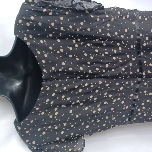 Maggy London silk black cream polka dot dress short flutter sleeve 14, 21" PTP - Picture 7 of 8